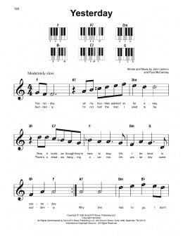 page one of Yesterday (Super Easy Piano)