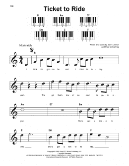 page one of Ticket To Ride (Super Easy Piano)