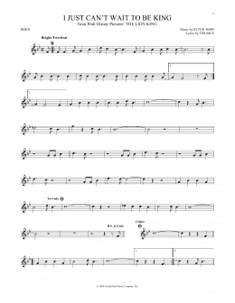 page one of I Just Can't Wait To Be King (from The Lion King) (French Horn Solo)