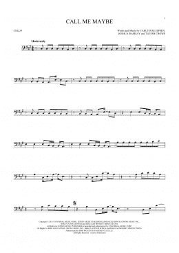 page one of Call Me Maybe (Cello Solo)