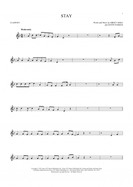 page one of Stay (Clarinet Solo)