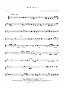 page one of Jar Of Hearts (Trumpet Solo)