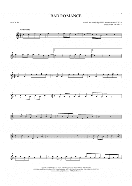 page one of Bad Romance (Tenor Sax Solo)