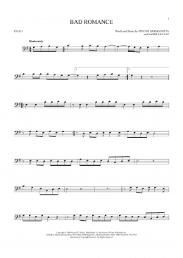 page one of Bad Romance (Cello Solo)