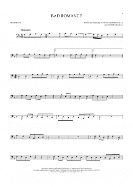 page one of Bad Romance (Trombone Solo)