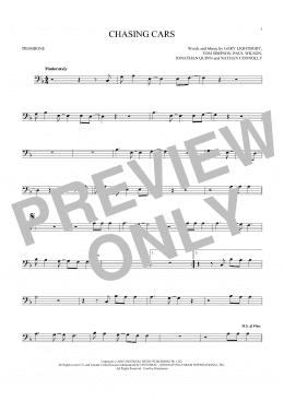 page one of Chasing Cars (Trombone Solo)