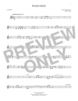 page one of Piano Man (Clarinet Solo)