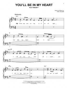 page one of You'll Be In My Heart (from Tarzan) (Easy Piano)