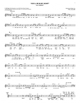 page one of You'll Be In My Heart (from Tarzan) (Lead Sheet / Fake Book)