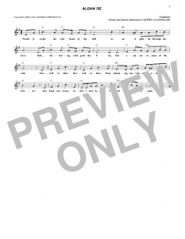 page one of Aloha Oe (Lead Sheet / Fake Book)