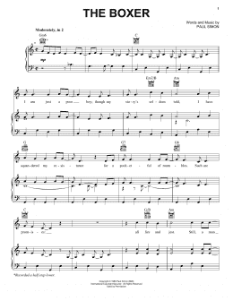 page one of The Boxer (Piano, Vocal & Guitar Chords (Right-Hand Melody))