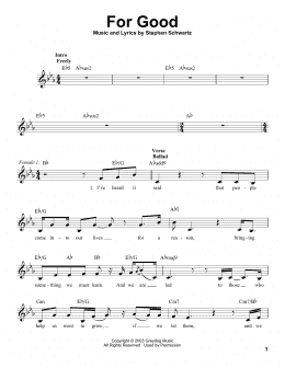 page one of For Good (from Wicked) (Pro Vocal)