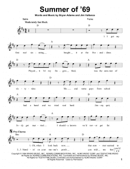 page one of Summer Of '69 (Pro Vocal)