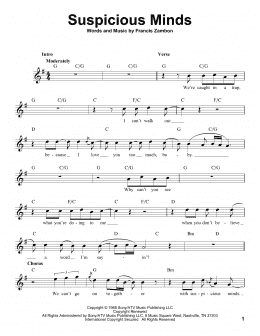 page one of Suspicious Minds (Pro Vocal)