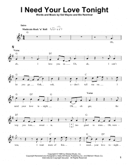 page one of I Need Your Love Tonight (Pro Vocal)