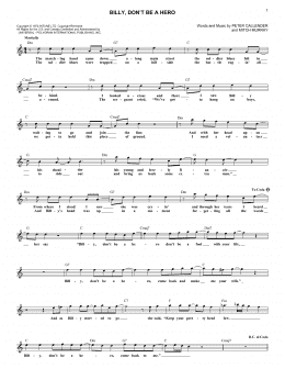 page one of Billy, Don't Be A Hero (Lead Sheet / Fake Book)