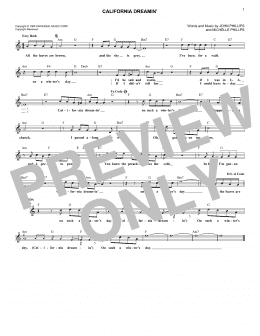 page one of California Dreamin' (Lead Sheet / Fake Book)