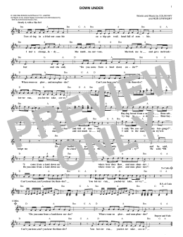 page one of Down Under (Lead Sheet / Fake Book)