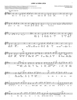 page one of Livin' La Vida Loca (Lead Sheet / Fake Book)