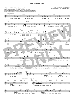 page one of You're Beautiful (Lead Sheet / Fake Book)