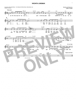 page one of Wichita Lineman (Lead Sheet / Fake Book)