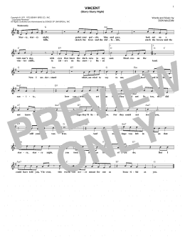 page one of Vincent (Starry Starry Night) (Lead Sheet / Fake Book)