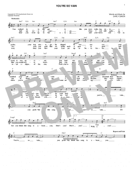 page one of You're So Vain (Lead Sheet / Fake Book)