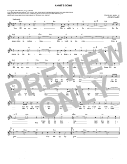 page one of Annie's Song (Lead Sheet / Fake Book)