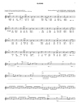 page one of Clocks (Lead Sheet / Fake Book)