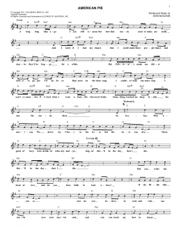 page one of American Pie (Lead Sheet / Fake Book)