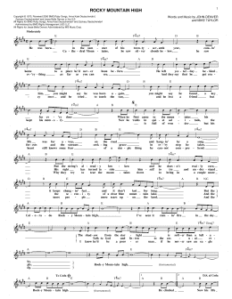 page one of Rocky Mountain High (Lead Sheet / Fake Book)