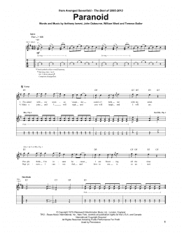 page one of Paranoid (Guitar Tab)