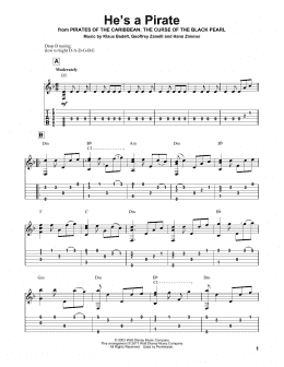 page one of He's A Pirate (from Pirates Of The Caribbean: The Curse of the Black Pearl) (Solo Guitar)