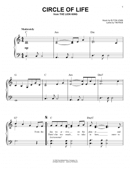 page one of Circle Of Life (from The Lion King) (Easy Piano)