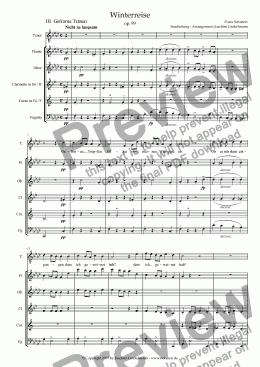 page one of Schubert’s "Winterreise" for woodwind quintet and tenor 3. "Gefrorne Tränen"