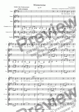 page one of Schubert's "Winterreise" for woodwind quintet and tenor 23. "Nebensonnen"