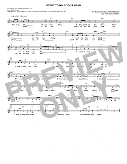 page one of I Want To Hold Your Hand (Lead Sheet / Fake Book)