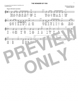 page one of The Wonder Of You (Lead Sheet / Fake Book)