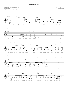 page one of American Pie (Easy Lead Sheet / Fake Book)