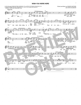 page one of Wish You Were Here (Lead Sheet / Fake Book)