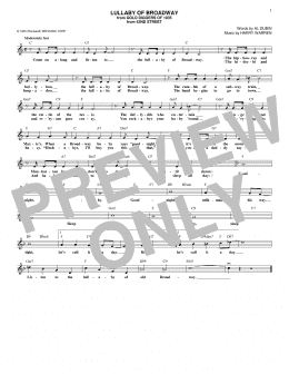 page one of Lullaby Of Broadway (Lead Sheet / Fake Book)