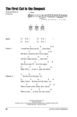 page one of The First Cut Is The Deepest (Guitar Chords/Lyrics)