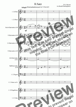page one of Klarinettenkonzert II.Satz W.A.Mozart Blasorchester