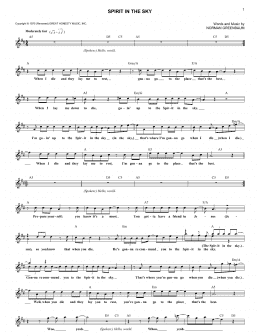 page one of Spirit In The Sky (Lead Sheet / Fake Book)