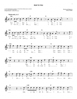 page one of Run To You (Easy Lead Sheet / Fake Book)