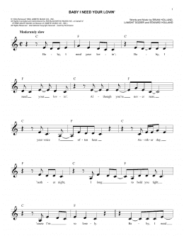 page one of Baby I Need Your Lovin' (Easy Lead Sheet / Fake Book)