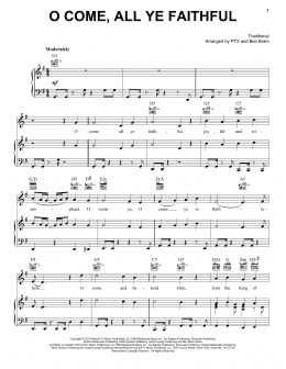 page one of O Come, All Ye Faithful (Piano, Vocal & Guitar Chords (Right-Hand Melody))