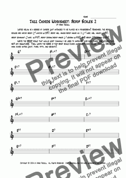 page one of Jazz Bebop Scales 2 Worksheet