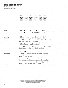 page one of Hold Back The River (Guitar Chords/Lyrics)