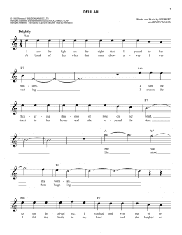 page one of Delilah (Easy Lead Sheet / Fake Book)